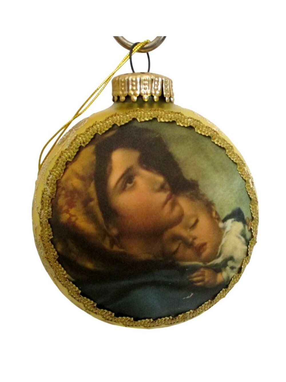 Madonna And Child Glass Ornament Bauble Vintage Krebs Masters On Silk 3"